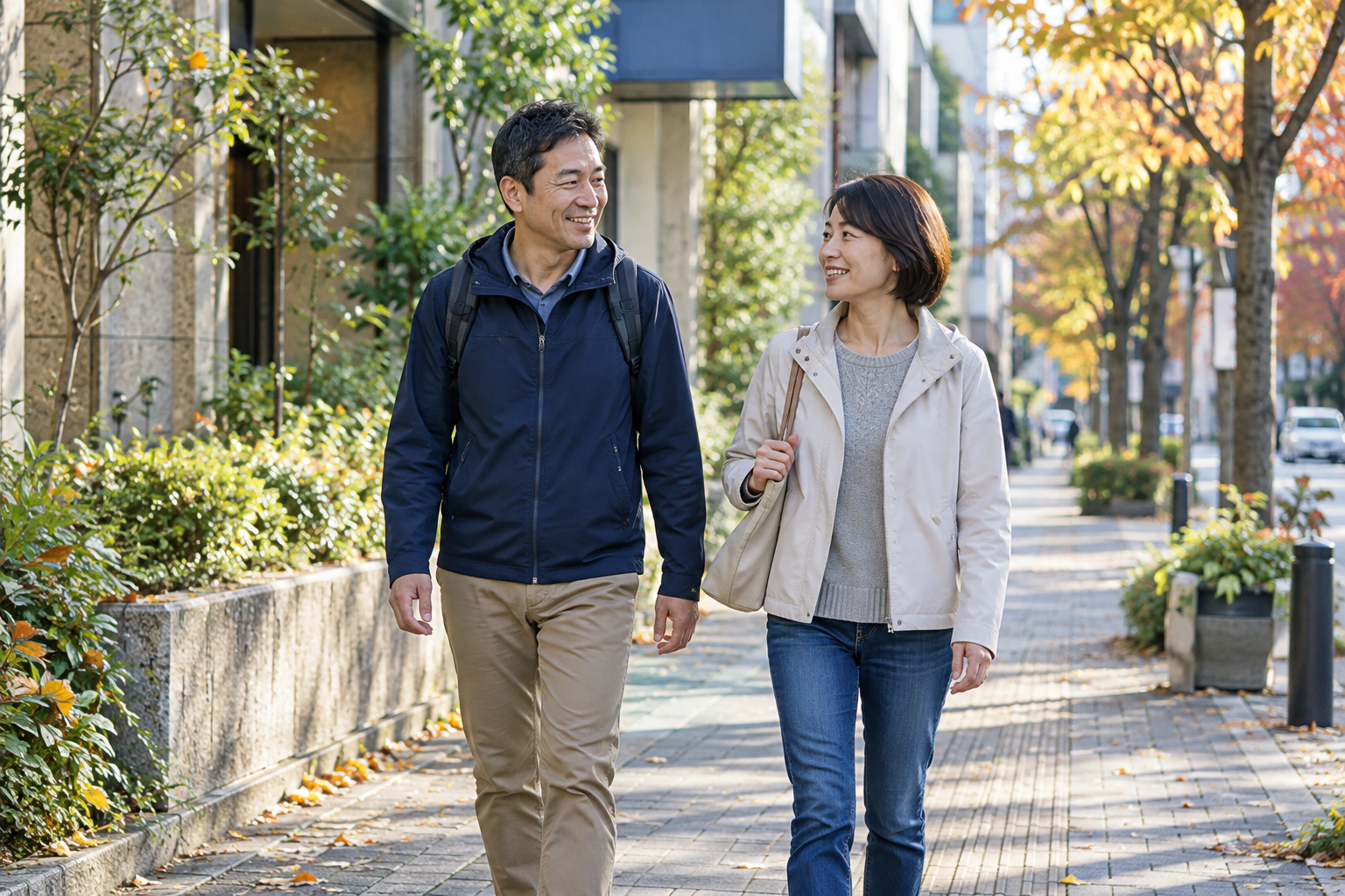 街中を無理のないペースで歩く男女のイメージ