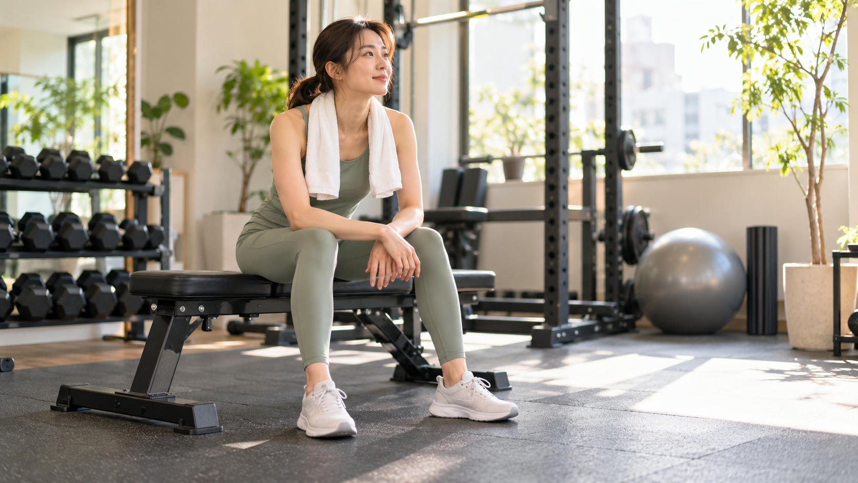 椅子に座り、足を無理なく休ませている女性