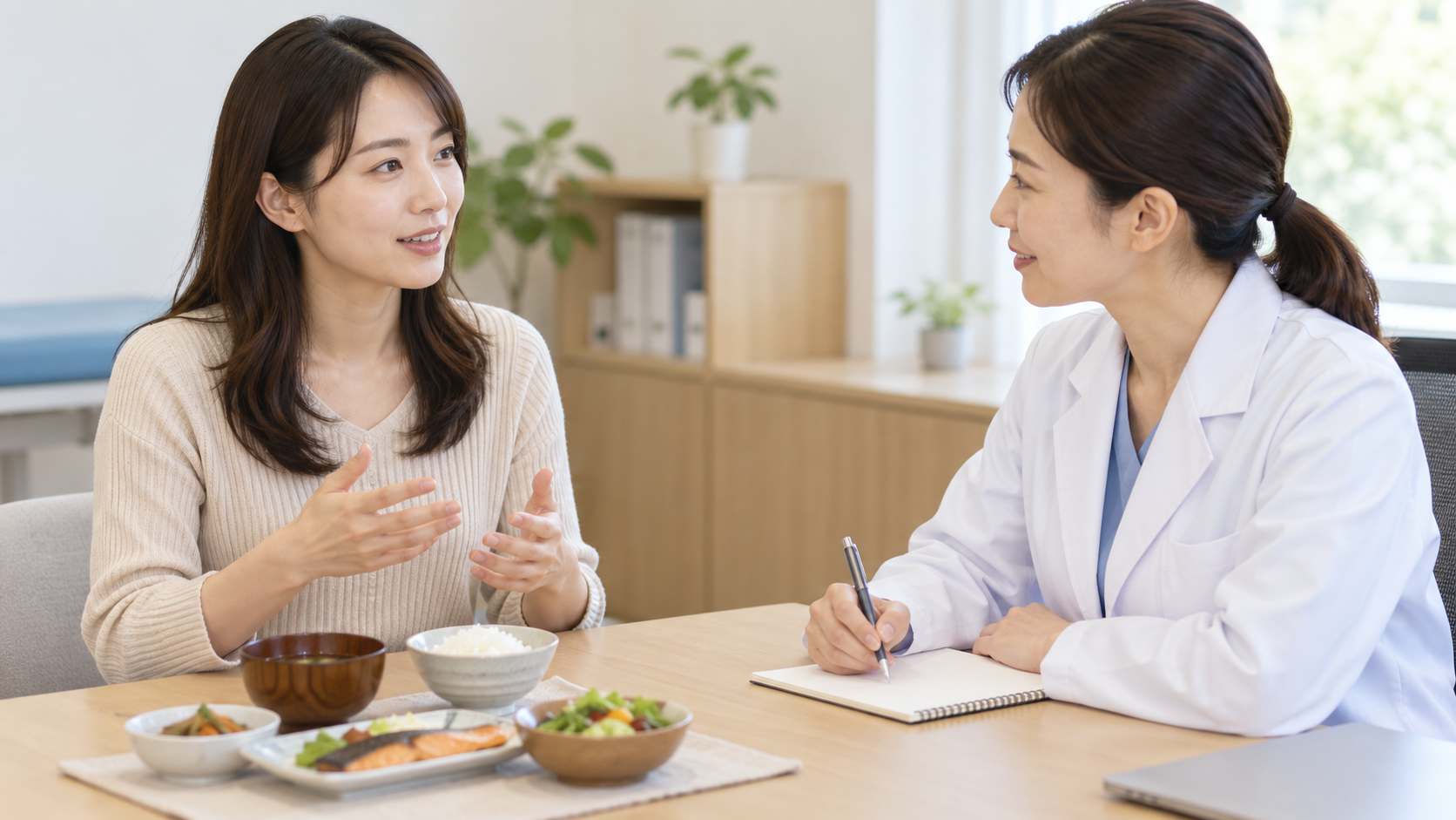 普段の食事について医療者へ相談する女性のイメージ