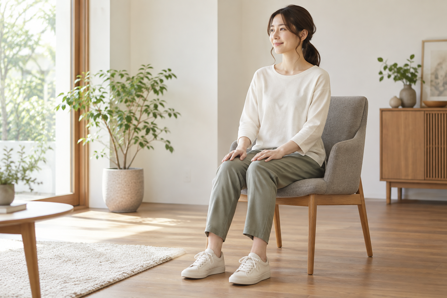背もたれのある椅子で穏やかに休む女性