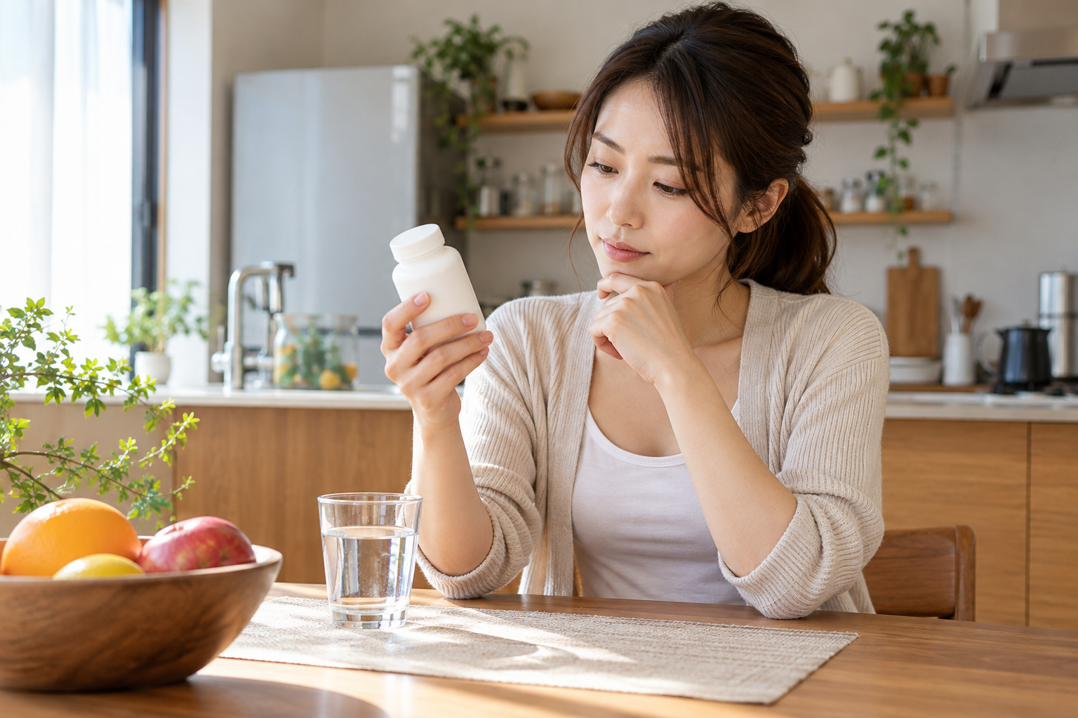 サプリメントの成分表示を確認する女性