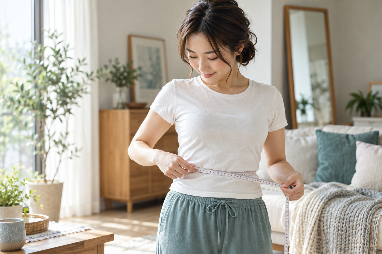 衣服の上から腹囲を確認するイメージ