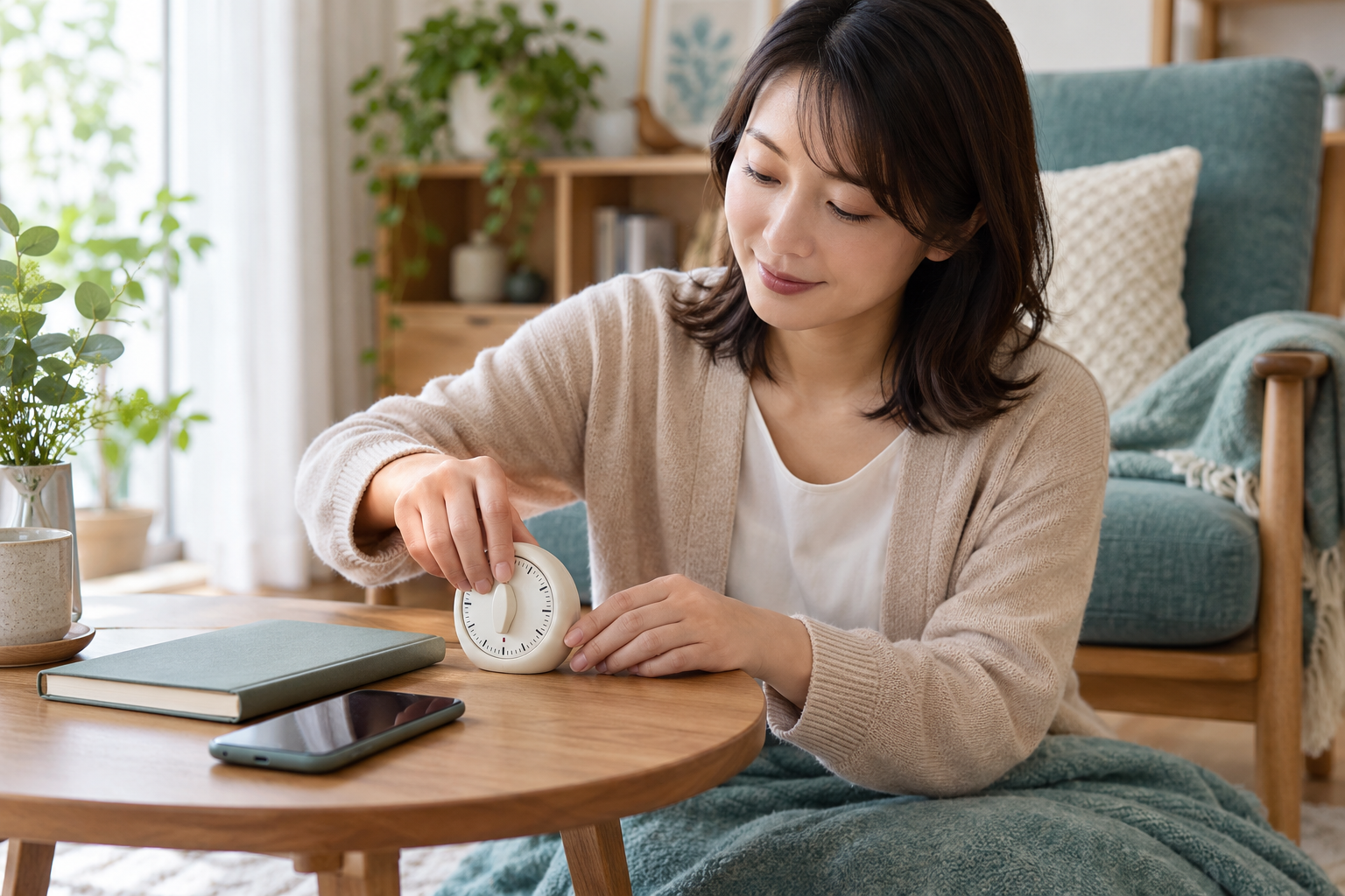 短い休息の終了時刻を決め、タイマーを用意するイメージ