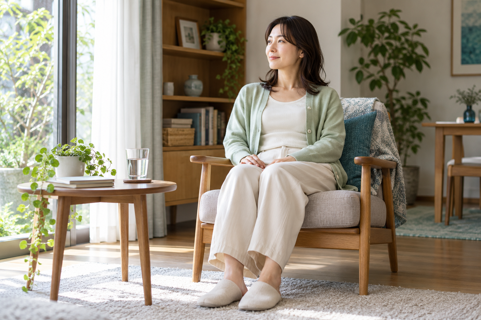 短い昼の休息から目覚め、落ち着いて身体の状態を確認するイメージ