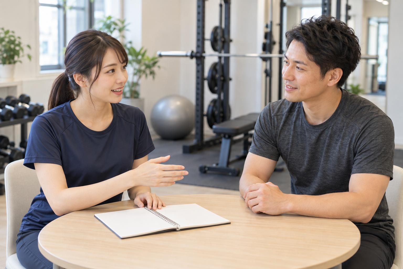体験トレーニング前に希望をトレーナーへ伝えるイメージ
