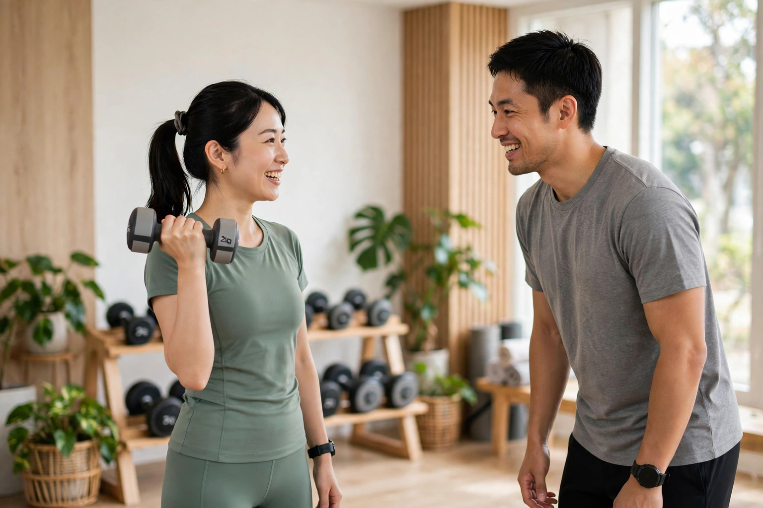 姿勢分析の結果をもとにトレーナーの指導でトレーニングを行う様子