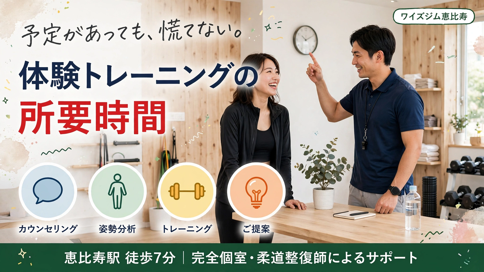パーソナルジムの体験トレーニングにかかる時間は?当日の流れと予定の組み方